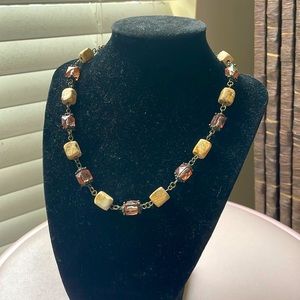 Vintage handmade beaded fairy necklace. Stone natural Earth Tone jewelry Peach